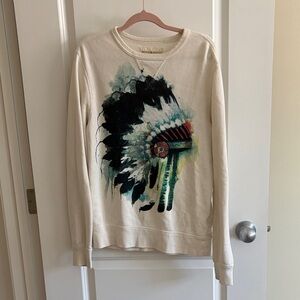 Denim & Supply Ralph Lauren Cream Sweater with Artistic Headdress Design